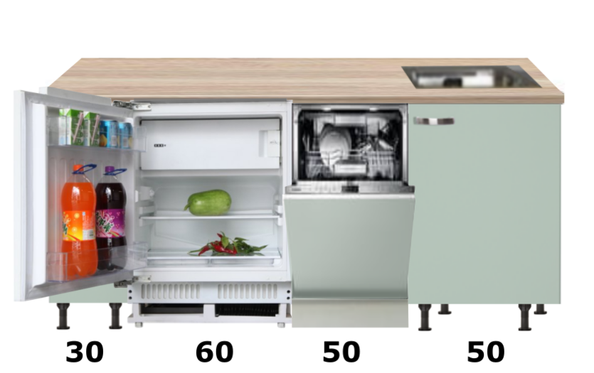 160cm greeploos wit met koelkast en vaatwasser RAI-550 -