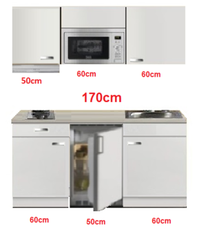 Kitchenette 170cm met koelkast en kookplaat en magnetron en afzuigkap RAI-4331