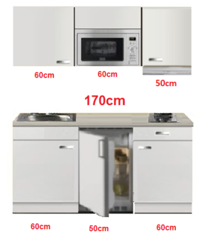 Kitchenette 170cm met koelkast en kookplaat en magnetron en afzuigkap RAI-4331