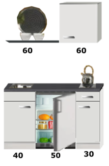 Kitchenette 120 met koelkast, kookplaat en een wandkast 60cm RAI-5959