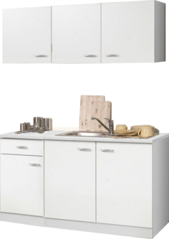 Keukenblok 150cm wit klassik met rvs spoelbak RAI-0099