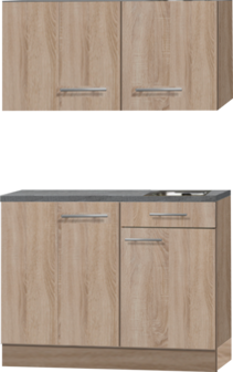 Keukenblok 110cm Houtnerf met inbouw koelkast en rvs spoelbak RAI-435