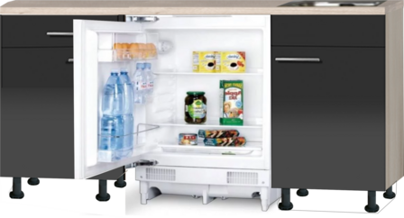keukenblok 150cm antraciet glans met wandskasten incl inbouw koelkast RAI-3901