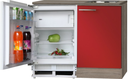 Keukenblok Imola Rood hoogglans met inbouw koelkast 120cm RAI-4422