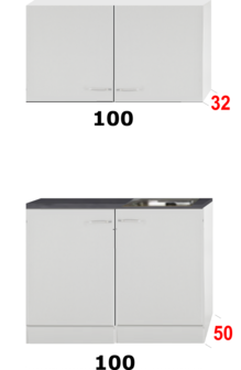 Kleine keuken 100cm x 50cm diep met rvs spoelbak en wandkasten RAI-9913