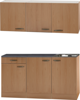 Keukenblok Beuken 150 x 50 diep met spoelbak en bovenkast RAI-449