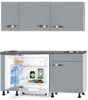 keukenblok 150cm Grijs incl wandkasten en inbouw koelkast RAI-991