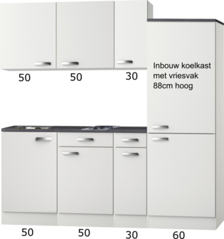 Kitchenette 190cm Lagos wint glans incl inbouw koelkast RAI-301