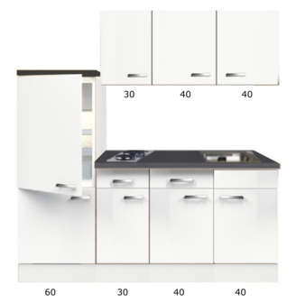 Kitchenette 170cm Lagos wint glans incl inbouw koelkast RAI-309