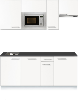 keukenblok 190 Wit mat incl koelkast, kookplaat, afzuigkap en magnetron RAO-808