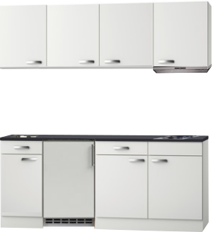 Kitchenette 190cm wit glans incl koelkast en afzuigkap HRG-508