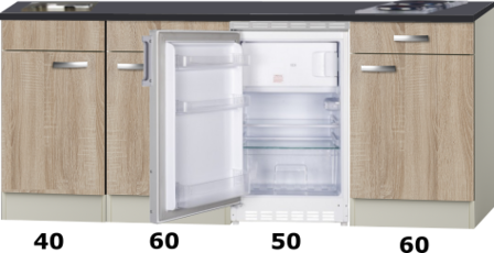 Kitchenette Houtnerf 210cm met koelkast en kookplaat HRG-500