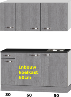 kitchenette 140cm incl inbouw koelkast en kookplaat RAI-321