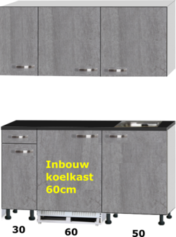 kitchenette 140cm incl inbouw koelkast en kookplaat RAI-321