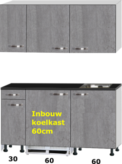 kitchenette 140cm incl inbouw koelkast en kookplaat RAI-349