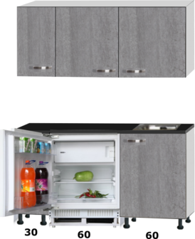 kitchenette 140cm incl inbouw koelkast en kookplaat RAI-349