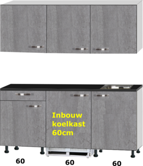 kitchenette 180cm incl inbouw koelkast en kookplaat RAI-433