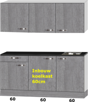 kitchenette 180cm incl inbouw koelkast en kookplaat RAI-433