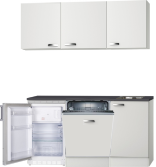 Kitchenette 160cm wit hoogglans met vaatwasser en koelkast en kookplaat RAI-42