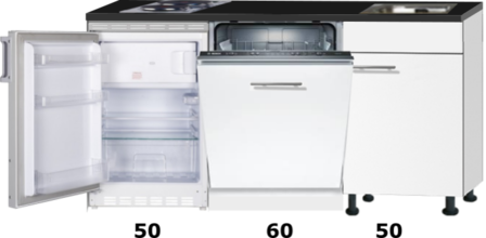 Kitchenette 160cm wit mat met vaatwasser en koelkast en kookplaat RAI-4333