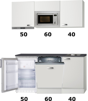 Kitchenette 150cm wit hoogglans met vaatwasser en koelkast en kookplaat en magnetron en afzuigkap RAI-4432
