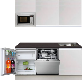 Kitchenette 180cm greeploos wit met koelkast en vaatwasser RAI-449