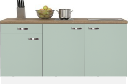 kitchenette 150 cm groen met stelpoten en inbouw koelkast RAI-404