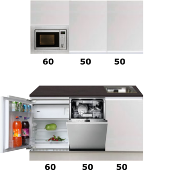 Kitchenette 160cm greeploos wit met koelkast en vaatwasser RAI-550