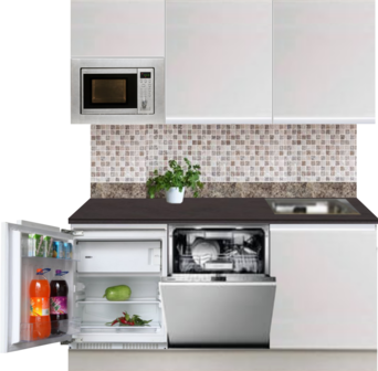 Kitchenette 180cm greeploos wit met koelkast en vaatwasser RAI-449