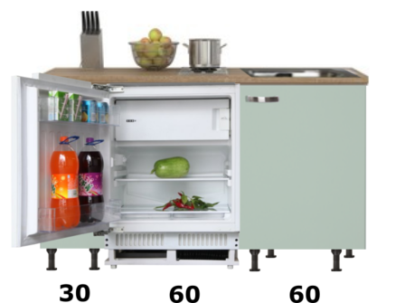 kitchenette 150cm groen met stelpoten en inbouw koelkast RAI-770