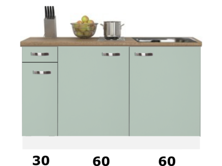 kitchenette 150cm groen met stelpoten en inbouw koelkast RAI-770