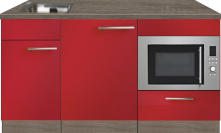 kitchenette 160cm rood incl inbouw koelkast en inbouw combi magnetron RAI-4499