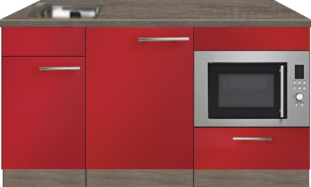 kitchenette 160cm rood incl inbouw koelkast en inbouw combi magnetron RAI-4444