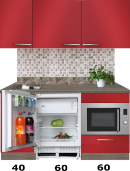 baas vrede schuif kitchenette 160cm rood incl inbouw koelkast en inbouw combi magnetron  RAI-4444 - KitchenetteOnline
