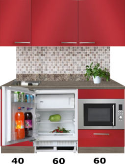 kitchenette 160cm rood incl inbouw koelkast en inbouw combi magnetron RAI-4444