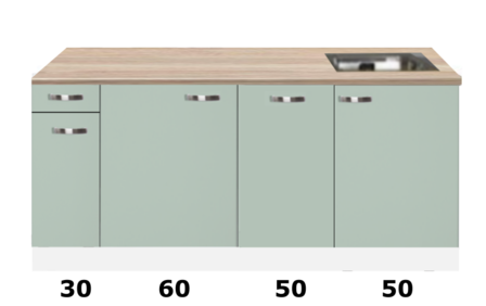 kitchenette 190cm groen mat incl inbouw koelkast en vaatwasser RAI-4120