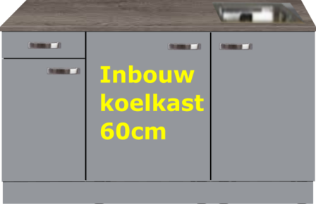Kitchenette 160cm grijs met inbouw koelkast en stelpoten RAI-884