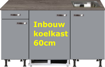 Kitchenette 160cm grijs met inbouw koelkast en stelpoten RAI-884