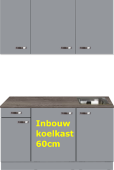 Kitchenette 160cm grijs met inbouw koelkast en wandkasten RAI-885