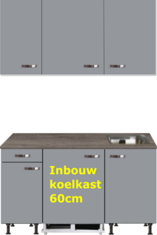 Kitchenette 160cm grijs met inbouw koelkast en wandkasten RAI-885