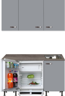 Kitchenette 160cm grijs met inbouw koelkast en wandkasten RAI-885