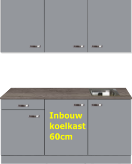 Kitchenette 180cm grijs met inbouw koelkast en wandkasten RAI-886