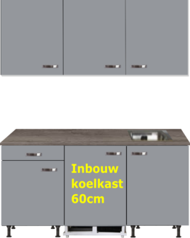 Kitchenette 180cm grijs met inbouw koelkast en wandkasten RAI-886