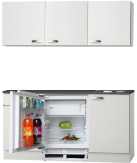 Keukenblok wit hoogglans 180 cm incl inbouw koelkast RAI-509