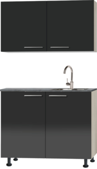 Keukenblok 100cm antraciet glans met wandkasten RAI-4473