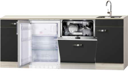 Kitchenette Faro Antraciet met koelkast en vaatwasser 200cm HRG-585