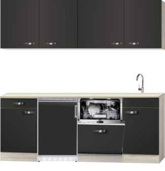 Kitchenette Faro Antraciet met koelkast en vaatwasser 200cm HRG-585