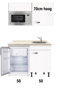 Kitchenette wit Glans 100cm met inbouw magnetron en onderbouw koelkast OPTI-258