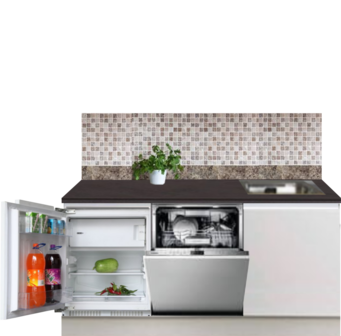 Kitchenette 170cm greeploos wit met koelkast en vaatwasser RAI-551