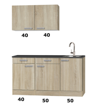 Kitchenette 140cm Neapel met spoelbak en wandkasten 80cm RAI-180